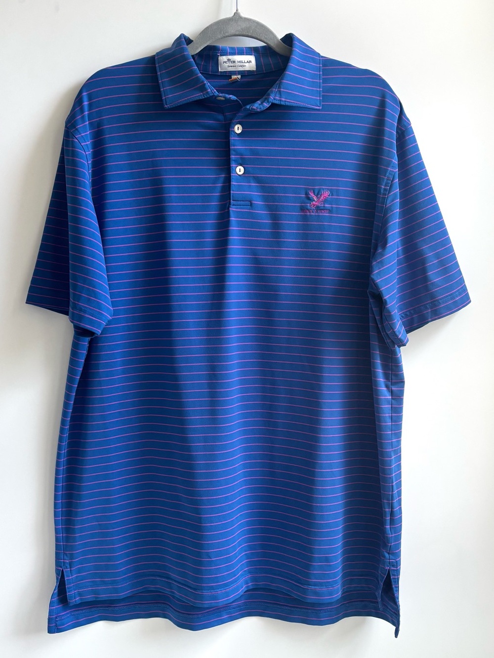 Peter Millar Summer Comfort Shortsleeve Golf Polo Shirt Blue Pink Stripes Large